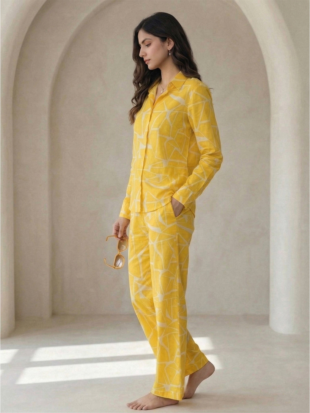 TrendiVastra Women Full Sleeve Co-Ord Set Casual Wear in Yellow co-ord set, modern design, full sleeve, back view