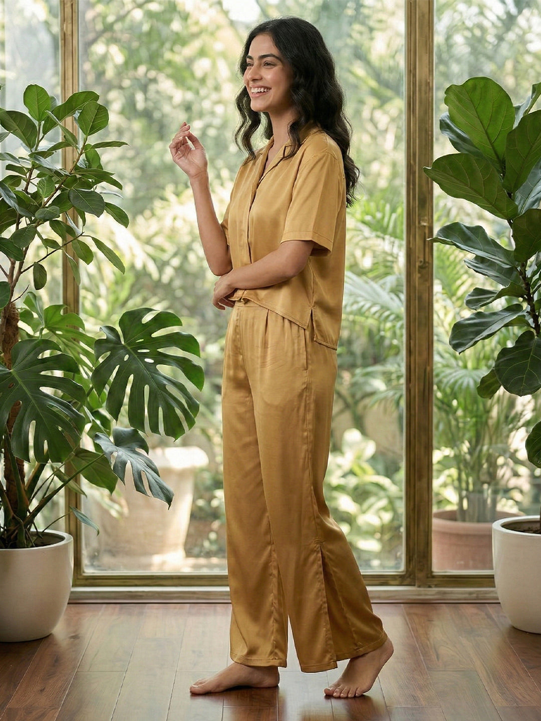 TrendiVastra Women Short Sleeve Co-Ord Set Casual Wear in Orange co-ord set, modern design, short sleeve, style detail view