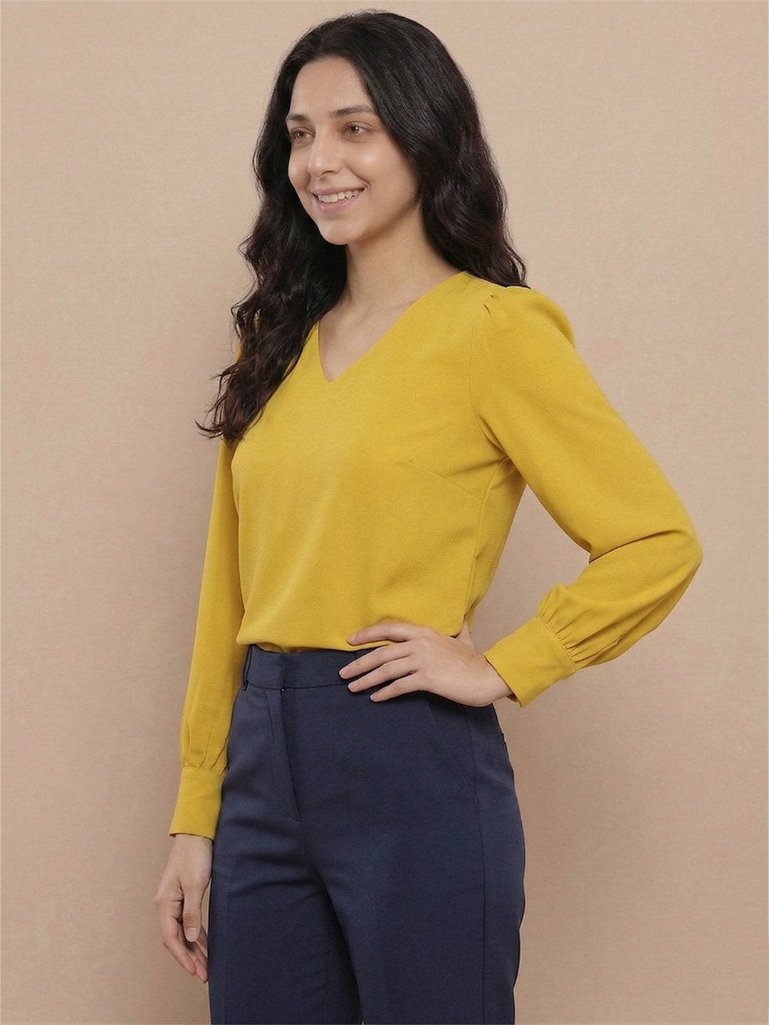TrendiVastra Women Solid Regular Fit V Neck Top Office Wear Style 1 in Sky Blue top, solid design, V neck, regular fit, look