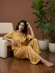 TrendiVastra Women Short Sleeve Co-Ord Set Casual Wear in Orange co-ord set, modern design, short sleeve, front view