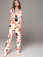 TrendiVastra Women Printed Short Sleeve Co-Ord Set Casual Wear in White co-ord set, printed design, short sleeve, front view