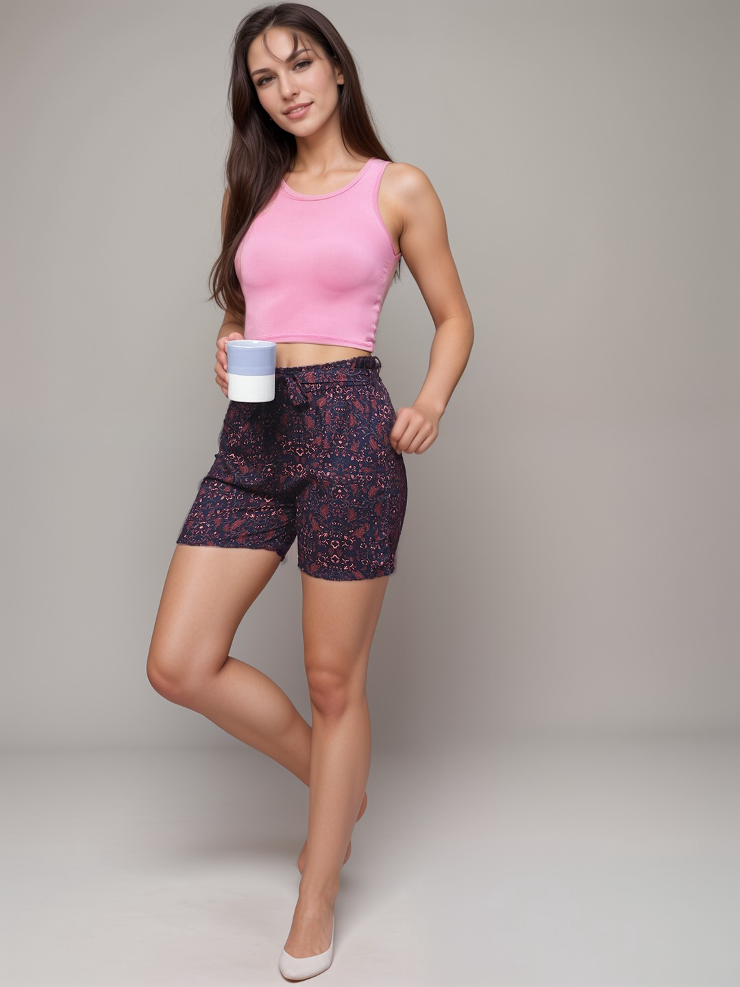 TrendiVastra Women Floral Print Lounge Shorts Casual Wear Style 1 in Multicolor lounge shorts, floral print, front view